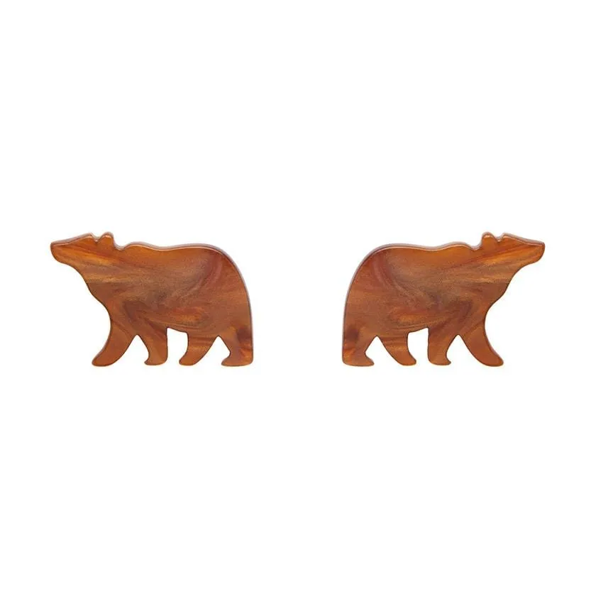 Bear Textured Resin Stud Earrings - Brown