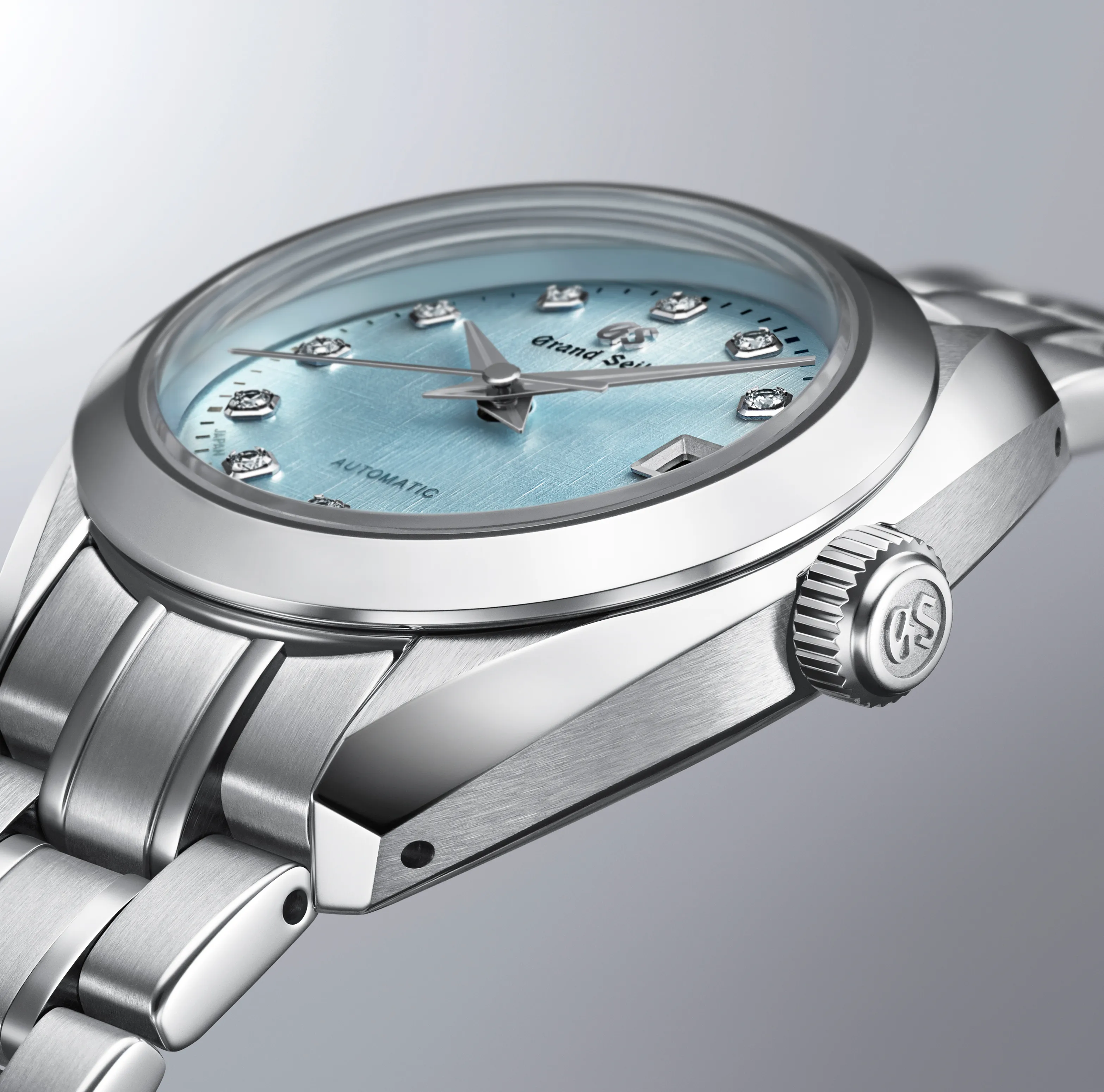 Grand Seiko Elegance Watch with Light Blue Dial and Diamonds, 27.8mm