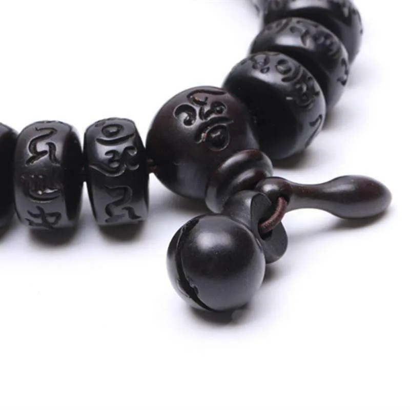 Hand-carved Peachwood Malas Tibetan Buddhist Prayer Bracelet