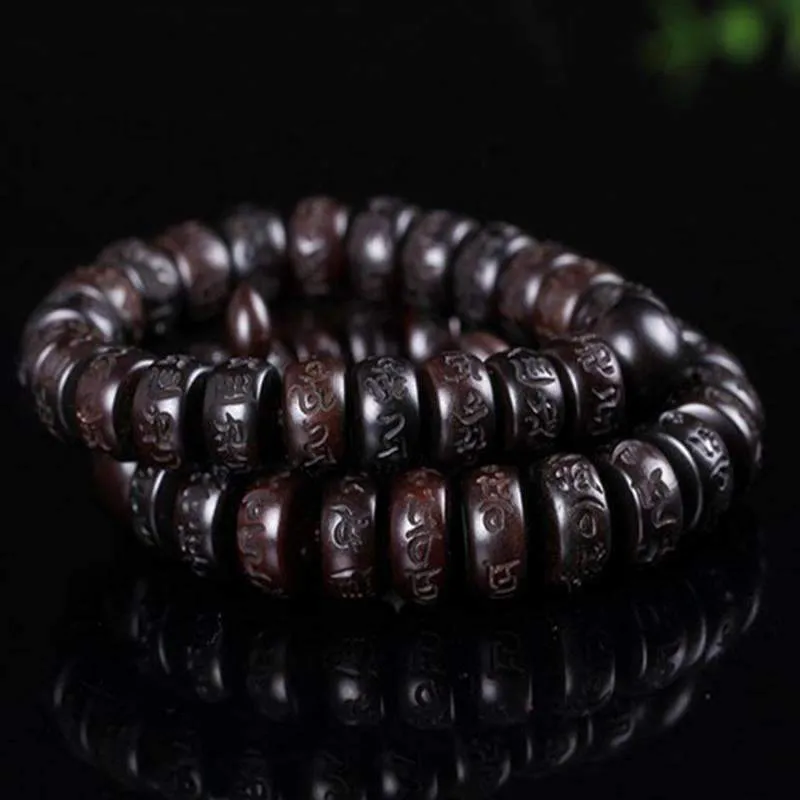 Hand-carved Peachwood Malas Tibetan Buddhist Prayer Bracelet