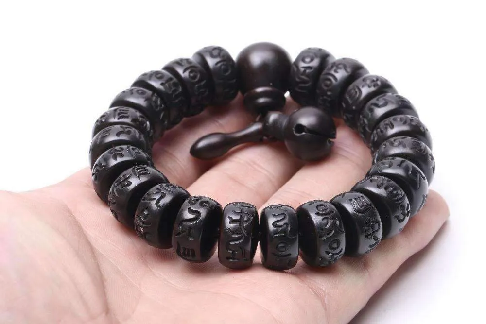 Hand-carved Peachwood Malas Tibetan Buddhist Prayer Bracelet
