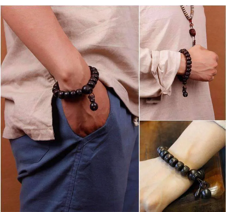 Hand-carved Peachwood Malas Tibetan Buddhist Prayer Bracelet