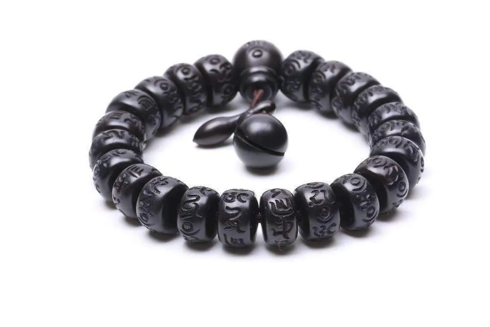 Hand-carved Peachwood Malas Tibetan Buddhist Prayer Bracelet