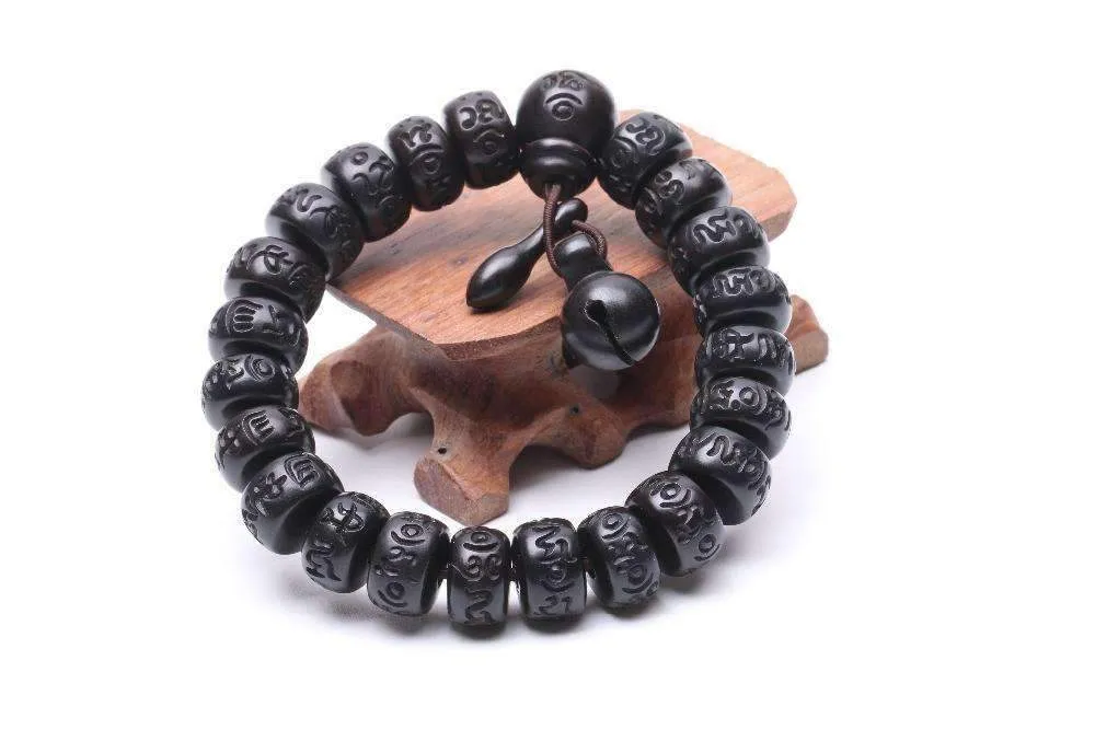 Hand-carved Peachwood Malas Tibetan Buddhist Prayer Bracelet
