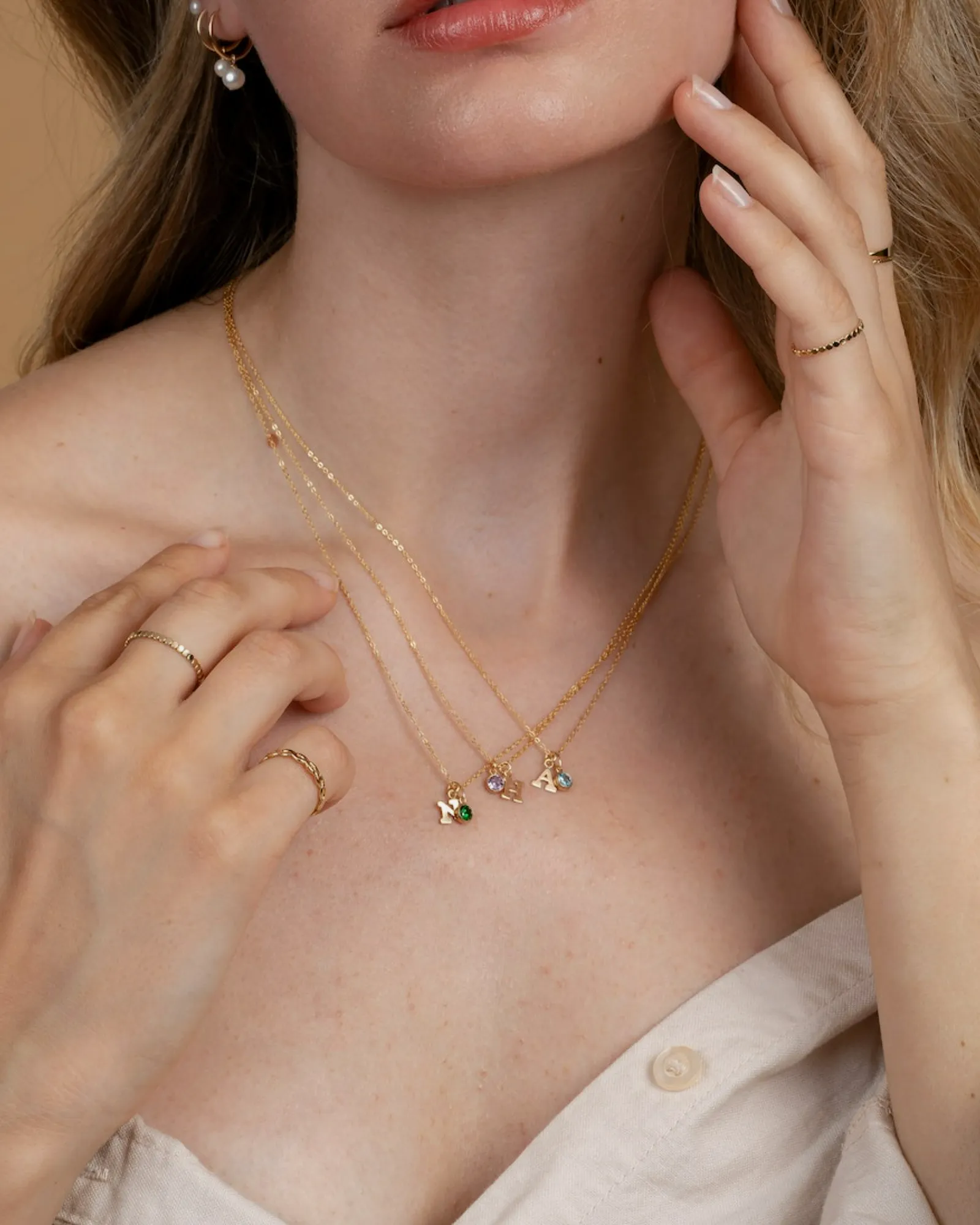 Initial C with Birthstone Necklace