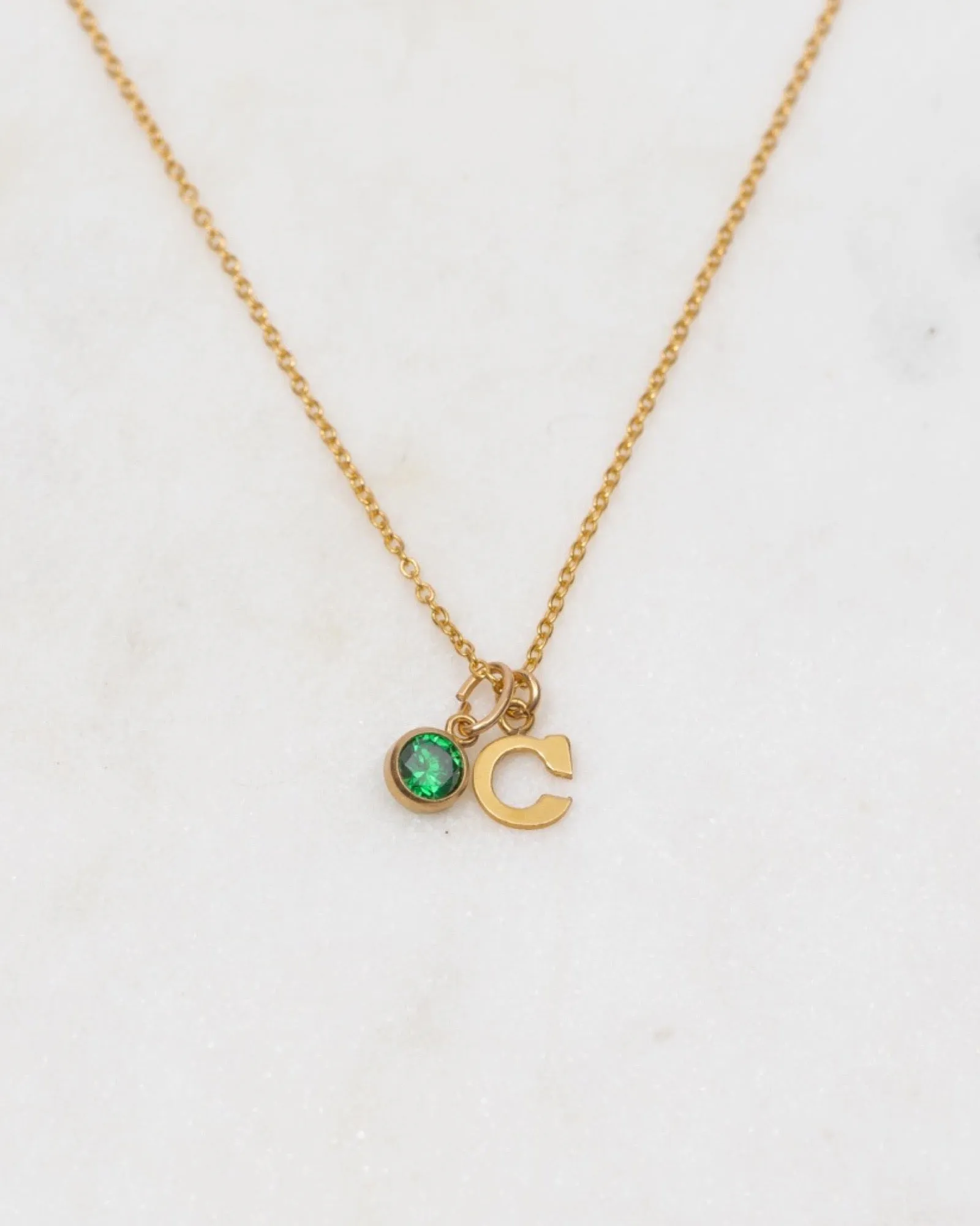 Initial C with Birthstone Necklace
