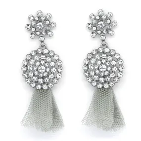 Silver Tone Crystal & Mesh Drop Earrings