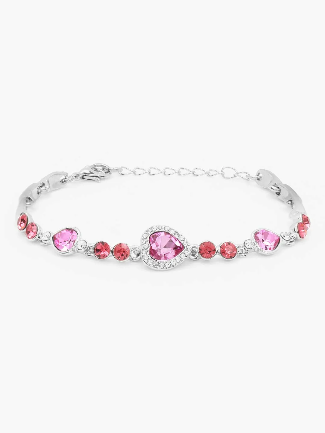 Yellow Chimes Combo Bracelets for Women 2 PCs Valentines Special Blue Pink Crystal Love Heart Charm Bracelet for Women and Girls.