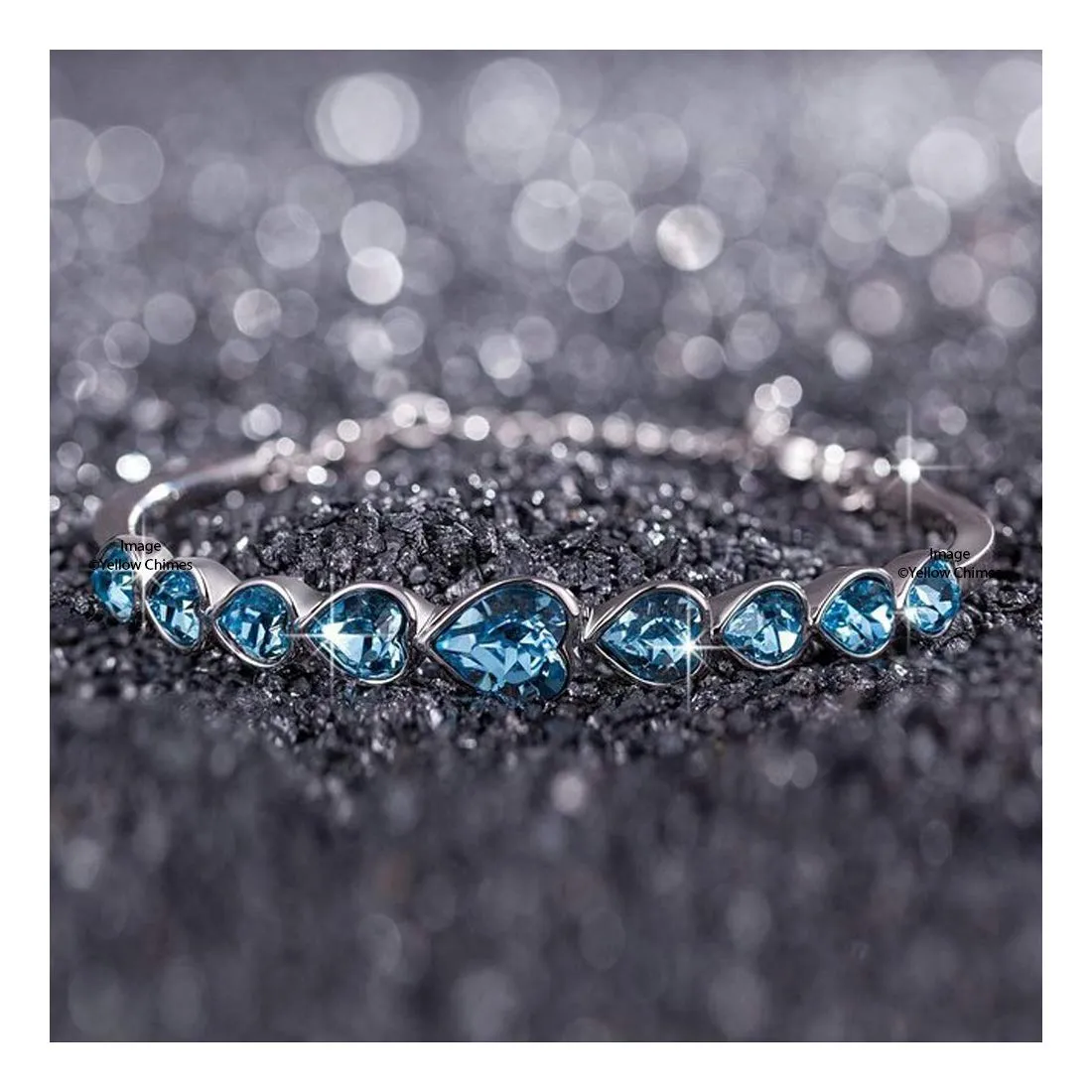 Yellow Chimes Combo Bracelets for Women 2 PCs Valentines Special Blue Pink Crystal Love Heart Charm Bracelet for Women and Girls.